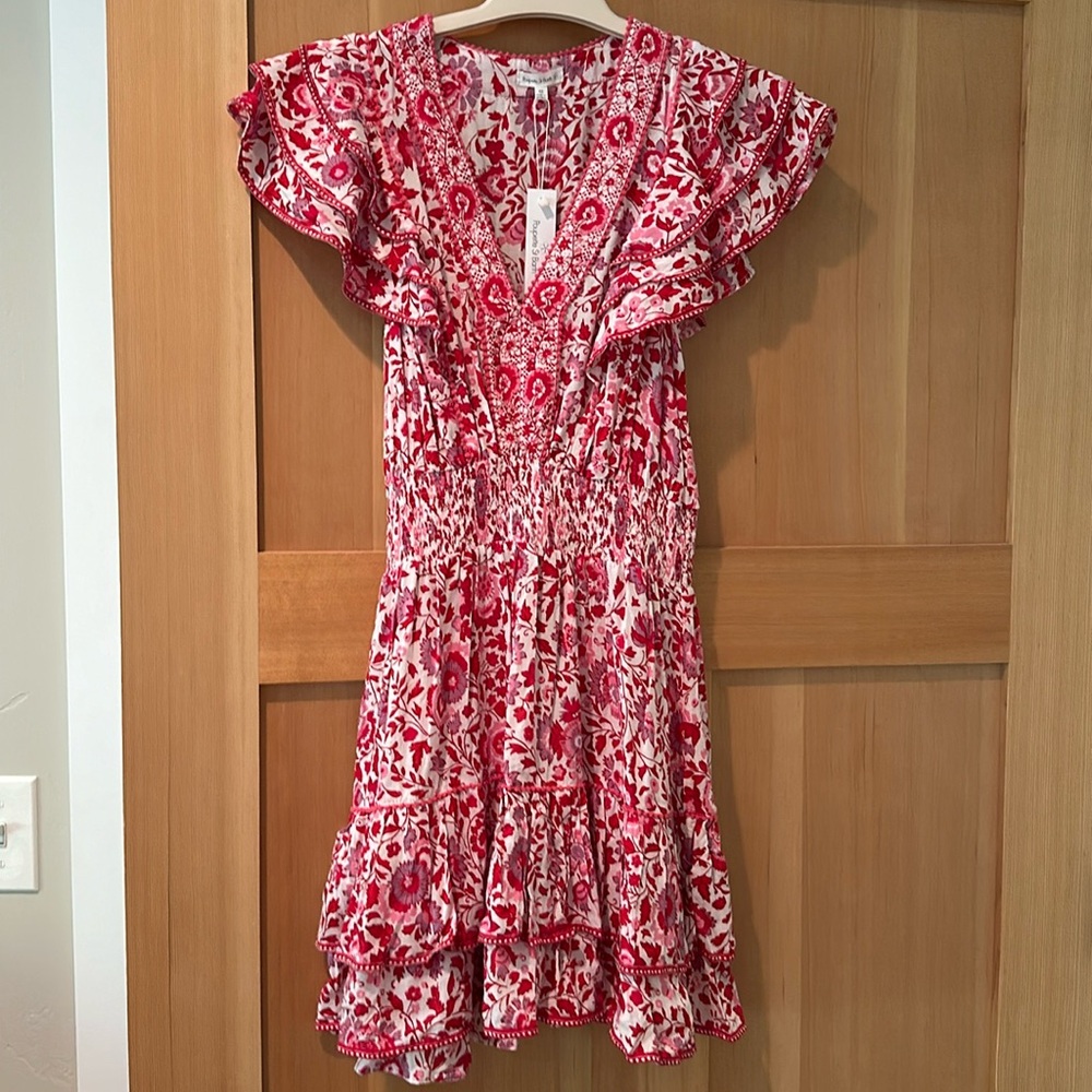 Poupette St Barth Camila Mini Dress in White Red Celery size XS NWT!